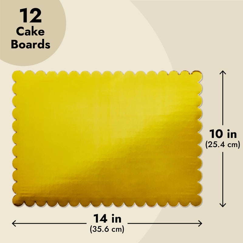Sparkle and Bash Cake Board Rectangle - 10 x 14 in, Gold, 12 Pack - Quarter Sheet Cake Board for Cupcakes & Scalloped Gold Foil Bases - Image 4